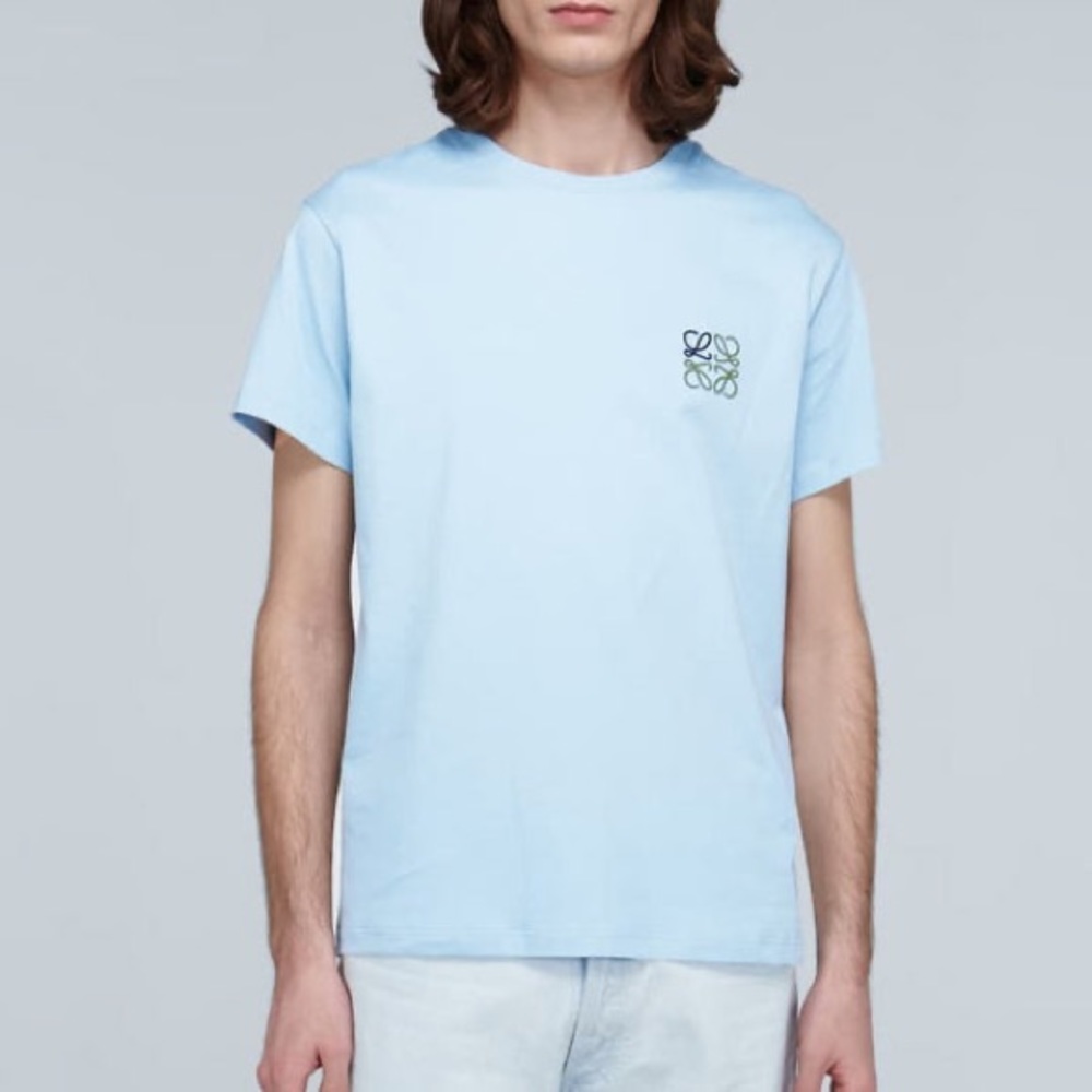 Loewe 2021 Anagram Classic Embroidered Cotton Round Neck Blue T-Shirt XL - Picture 5 of 11